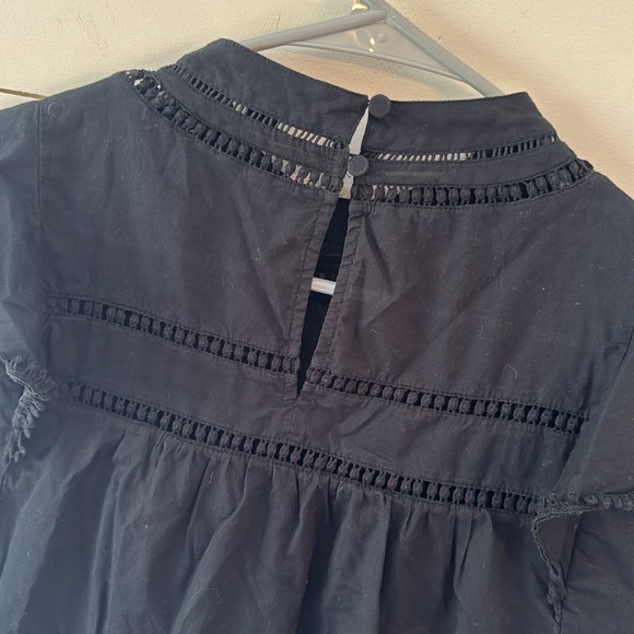 J.CREW Black Flutter Sleeve Crocheted Lace Cotton Shirt Top Size S - Picture 6 of 6